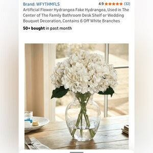 NIB Faux Hydrangeas 6 Branches Off White Wedding Centerpiece Bouquet 16.14"D